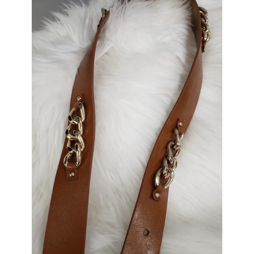 NEW Michael Kors BROWN Leather Gold‎ Chain Belt Size Large
